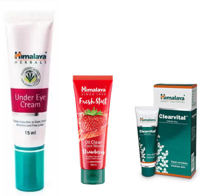 

Himalaya under eye cream, clearvital cream, fresh start oil clear strawberry face wash(Set of 3)