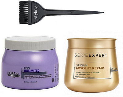 

Styling of hair brush With Loreal Liss Unlimited Spa With lipdium absolt repair masque(Set of 3)