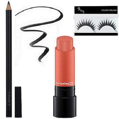 

9 to 5 Eyelashes, Mac Pencil Kajal, Liptensity Toast & Butter Lipstick(Set of 3)