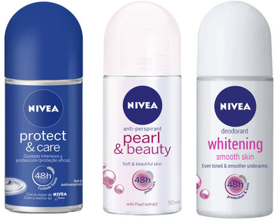 

Nivea WHITENING SMOOTH SKIN ROLL ON DEODORANT 50 ML+PEARL & BEAUTY ROLL ON DEODORANT 50 ML+PROTECT & CARE ROLL ON DEODORANT 50 ML Deodorant Spray - For Men & Women(50 ml, Pack of 3)