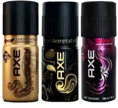 

AXE Deodorant (Gold temptaion, Dark temptaion, provoke 450ML) pack of 3 Deodorant Spray - For Men(450 ml, Pack of 3)