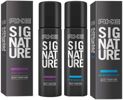 

AXE SIGNATURE MYSTERIOUS BODY PERFUME 122 ML + SIGNATURE MAVERICK BODY PERFUME 122 ML Deodorant Spray - For Men & Women(122 ml, Pack of 2)