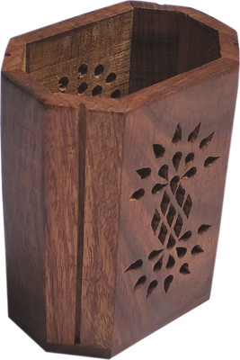 

Royal Art 1 Compartments Wood Pen Holder / Pen Jar in Cutwork Design(Brown)