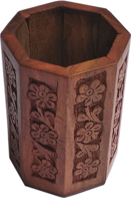 

Royal Art 1 Compartments Wood Carved Pen Holder / Pen Jar(Brown)