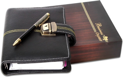 

COI A5 Gift Set(faux leather executive organizer diary / planner with antique pen 2018 gift set, Ink Black)