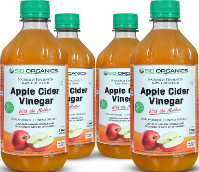 

SID ORGANICS Apple Cider Vinegar with Mother Culture for Weight Loss - Cold Pressed, Raw, Unfiltered, Unpasteurized & Unflavored Pack of 4- 500ML Apple Cider Vinegar(4x500 ml, Natural Flavored)