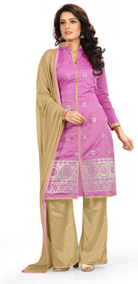

The Four Hundred Chanderi Embroidered Kurta & Palazzo Material(Un-stitched), Light purple and beize