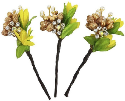 

INAAYA Flowers Hair Juda Pins Accessories Women & Girls Party Wear Juda Hair Bun Pins (Yellow) Hair Pin(Yellow)