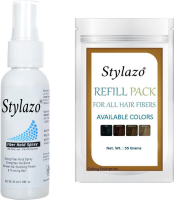 

stylazo Combo Pack Of Hair fiber Hold spray 35 ml & Hair Building fiber (Hair Loss Concealer) 55g ,Black(55 g)