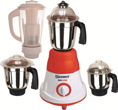 

Sunmeet Inaquick 600 W Mixer Grinder(White, Red, 4 Jars), Red;white
