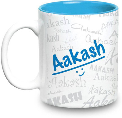 

LOF Aakash Name Gift Ceramic Inside Blue Gifts For Birthday Ceramic Mug(325 ml)