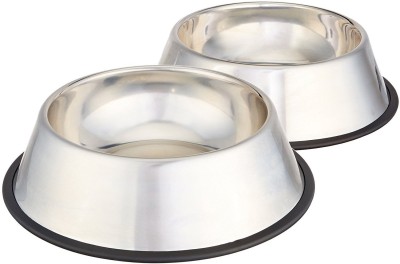 PETS EMPIRE Dog & Cat Bowl ( Set of 2 ) Round Steel Pet Bowl(700 ml Steel)