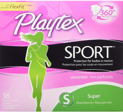 

Playtex Sport Tampons with Flex-Fit Technology, Super, Unscented - 36 Count Tampons(Pack of 36)