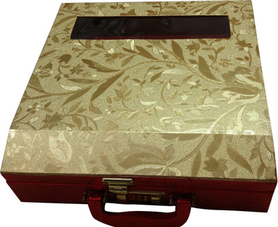 

Haryana Craft Golden & Red Wood 4 Rods Bangle Box With Lock System( size is L x B x H (cm) - 29.5 x 22.5 x 9) Bangles Box Vanity Box(Golden)
