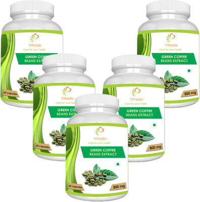 

VIHADO Vihado Green Coffee Beans Extract 800MG 60% GCA (60 Veg. Capsules) Coffee Arabica Weight Supplement (Pack of 5)(800 mg)