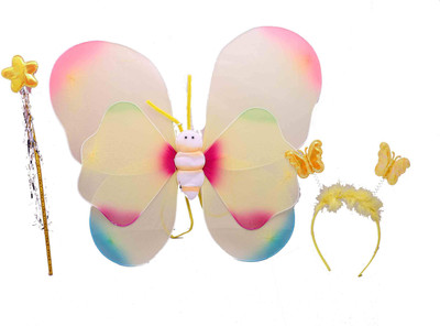 

Funcart Yellow Colorful Butterfly Wings Set ( Wand, Headband & Wings)