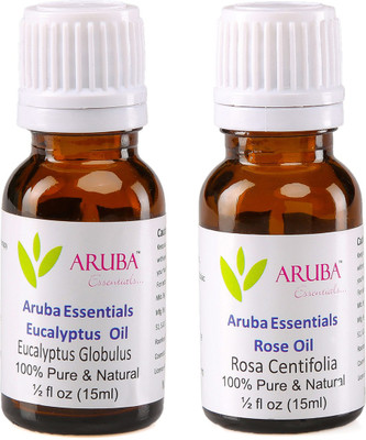 

Aruba Essentials Eucalyptus Oil & Rose Oil 100% Undiluted Combo of 15 ml each(30 ml)