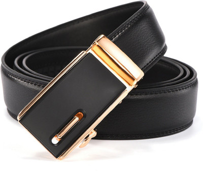 

Zapper Men Formal Black Genuine Leather Belt, Gold