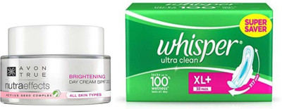

Avon Anew Nutraeffects Brightening Day Cream SPF-20 (50 g) with Whisper Ultra Clean XL Plus Wings Sanitary Pad (Pack of 30)(Set of 2)
