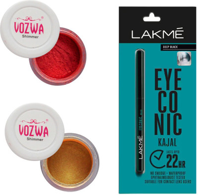 

Vozwa Marron & Gold Gradient Eyeshadow Shimmer Powder and Lakme Eyeconic Kajal Pencil(Set of 3)