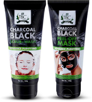 

TBC CHARCOAL BLACK SCRUB+ WASH 100g, CHARCOAL BLACK PEEL-OFF MASK 100g(Set of 2)