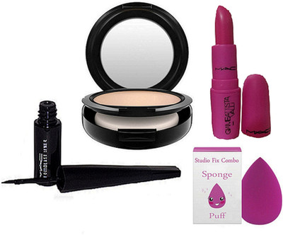 

studio fix combo Sponge Puff&Mac Studio Fix Compact , Liquid Last Eyeliner & mac Giambattista Milon Mode Matte Lipstick Of Mac(Set of 4)