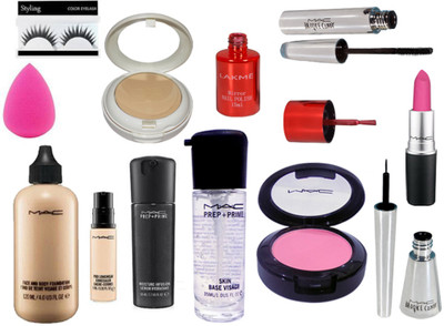 

styling Eyelashes & Brooke Candy Liner & Mascara & Pro Long Wear Concealer & Nail Colour Primer & Body Foundation & Lightfull BB Tinted Compact,Sponge Puff,Prep Prime Moisture Infusion Serum,Blusher Pink,Matte Finish Lipstick(Set of 12)