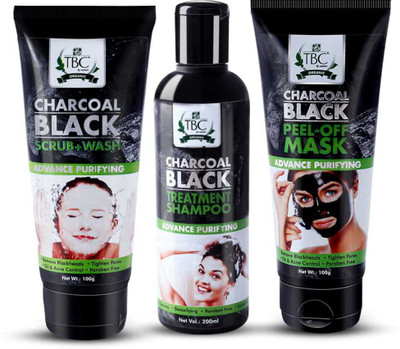 

TBC CHARCOAL BLACK SCRUB+WASH 100g, CHARCOAL BLACK SHAMPOO 200ml, CHARCOAL BLACK PEEL-OFF MASK 100g(400 g)