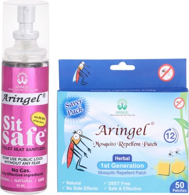 Aringel Herbal Mosquito Repellent 1st Generation 50 Pcs Patches & Sit Safe Toilet Seat Sanitizer(2 x 25 g)