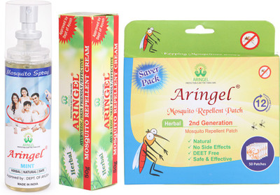 Aringel Mosquito Repellent Patch 2nd Gen (Pack of 50 Pcs) , Mosquito Repellent Spray (mint) ,Mosquito Repellent Cream(3 x 16.67 g)