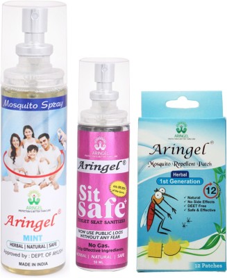 Aringel Mosquito Repellent Patch 1st Gen (Pack of 12 Pcs),Mosquito Repellent Spray (mint),Sit Safe-Toilet Seat Sanitizer(3 x 0 g)