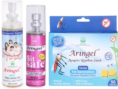 Aringel Mosquito Repellent Patch 1st Gen (Pack of 50 Pcs),Mosquito Repellent Spray (mint),Sit Safe - Toilet Seat Sanitizer(3 x 0 g)