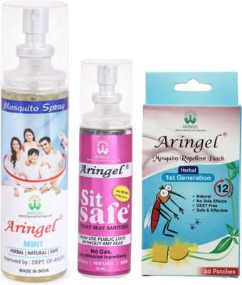 Aringel Mosquito Repellent Patch 1st Gen (Pack of 20 Pcs),Mosquito Repellent Spray (mint),Sit Safe - Toilet Seat Sanitizer(3 x 0 g)