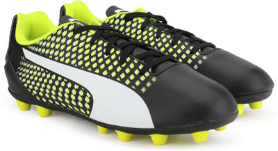 Puma Boys & Girls Lace Football Shoes(Black, Puma black-puma white-safety yellow