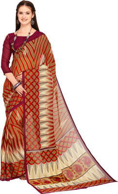 Oomph! Geometric Print Daily Wear Georgette Saree(Red, Beige) Flipkart