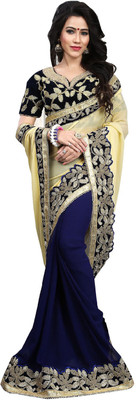 Aquiliq Embroidered Fashion Faux Georgette Saree(Black, Yellow) Flipkart