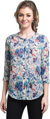

Uptownie Lite Women's Floral Print Casual White Shirt, Blue