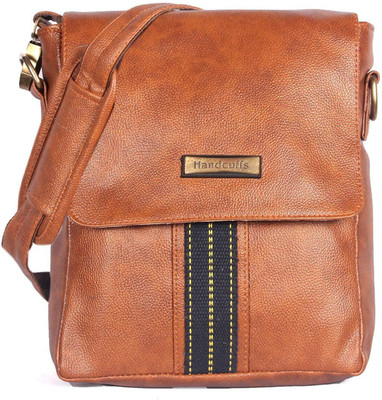

HANDCUFFS Men & Women Casual Tan Leatherette Sling Bag