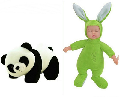 soniya Enterprises panda-38cm and doll - 25 cm(Green, Black), Black;green