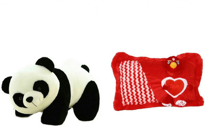 

soniya Enterprises face pillow-40cm and panda - 30 cm(Red, Black), Black;red