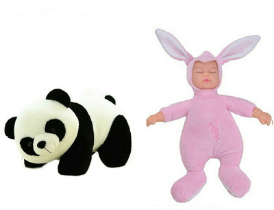

soniya Enterprises baby doll-25cm and panda - 40 cm(Pink, Black), Black;pink