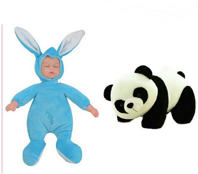 

soniya Enterprises panda-38cm and doll - 25 cm(Blue, Black), Black;blue