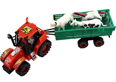 

Breno Farmer tractor trolley toy for kids, Tractor for kids with animals toys (horse, cow, sheep) Red(Multicolor)