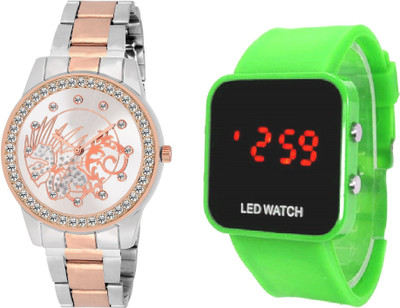 

COSMIC DUAL TONE white dial misty's gyarados design diamond studded women and ladies watch with green LED big screen -35 mm led KIDS DIGITAL Watch Watch - For Boys & Girls