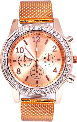 

COSMIC Diamond Studded genevaseries artificiAL chronograph rosegold dial durable and comfortable rosegold strap casual and party wear ladies and women Watch - For Girls