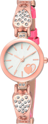 

COSMIC FANCY AND STYLISH DIAMOND STUDDED DUAL HEARTS designer Pink Strap ladies and women Watch - For Girls