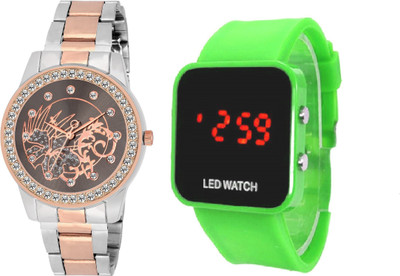 

COSMIC DUAL TONE white dial Misty's gyarados design BIRD diamond studded women and ladies watch with green LED big screen -35 mm led KIDS DIGITAL Watch - For Boys & Girls
