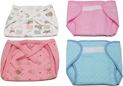 

Croox Pack of 4, Multicolor (6-24 Months) Cushioned Padded 100% Double Cotton Thick Cloth Washable Reusable Two knot and Two Velcro Closure