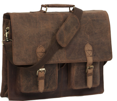 STYLOLEATHERBAGS Buffalo Leather Messenger Bag V100 Messenger Bag(Brown, 16 inch)