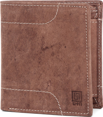 

U+N Men Brown Genuine Leather Wallet(7 Card Slots)